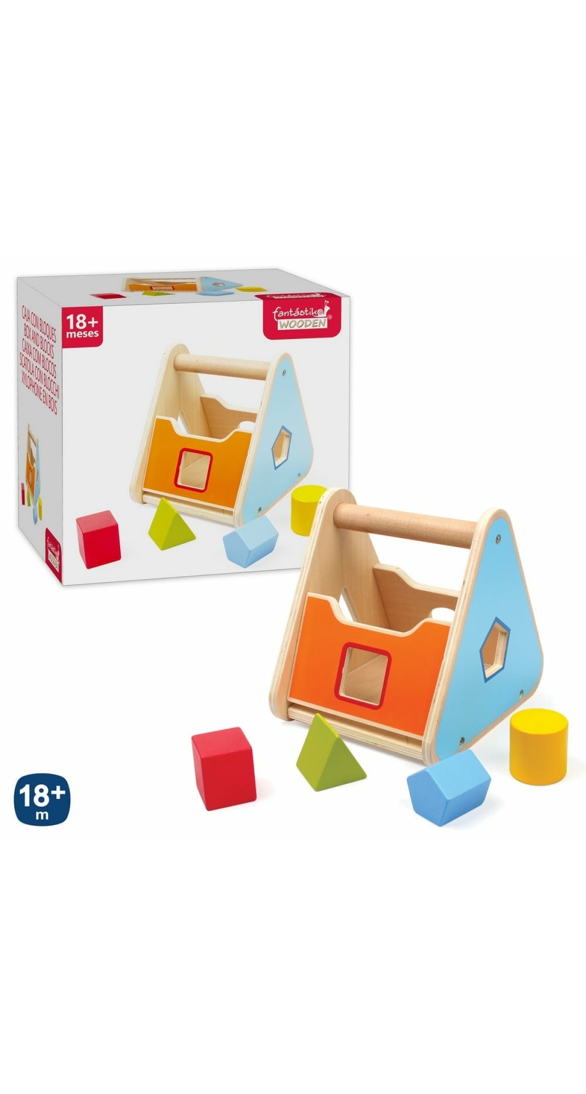 Wooden Bucket With Blocks - 15cm x 18cm x 17cm