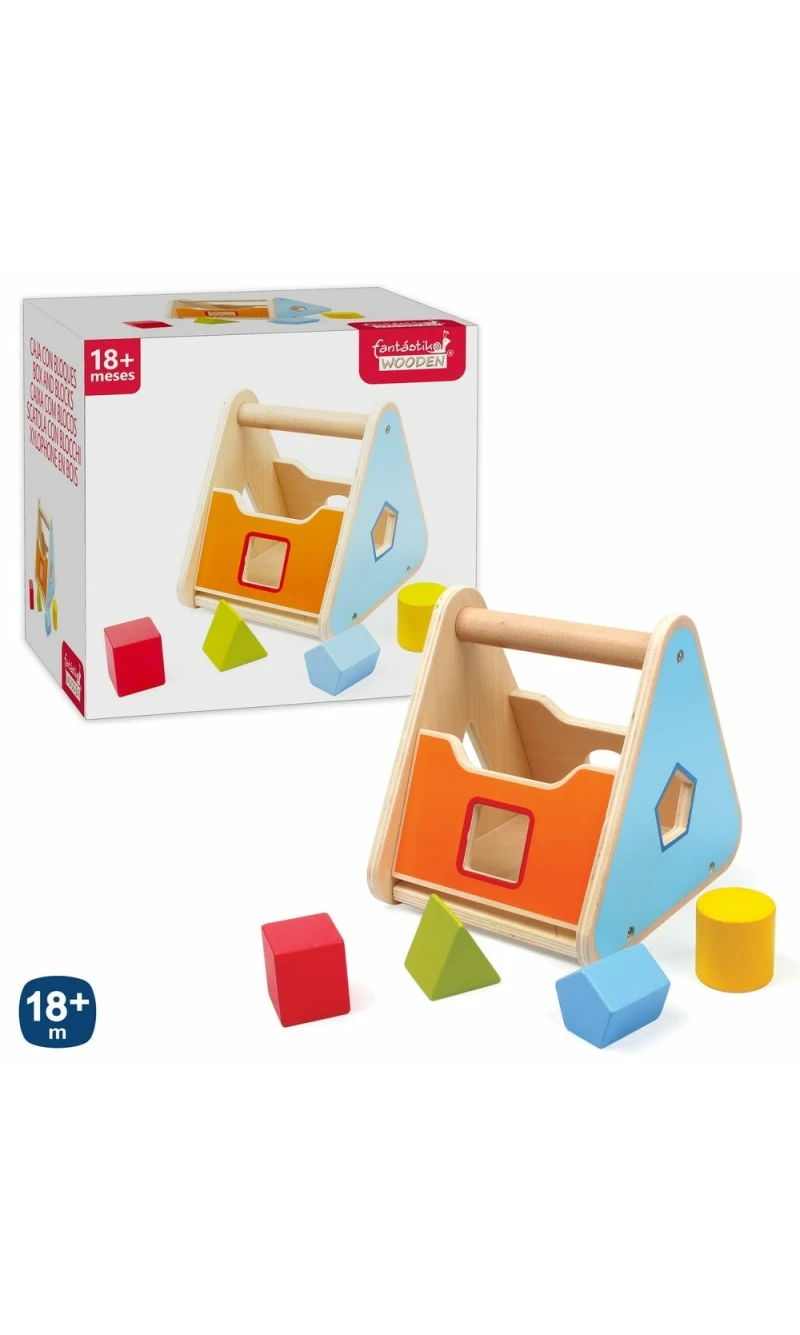 Wooden Bucket With Blocks - 15cm x 18cm x 17cm