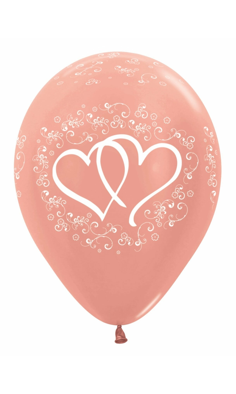 Metalic Rose Gold Printed Entwinted Hearts - 12" Latex Balloon