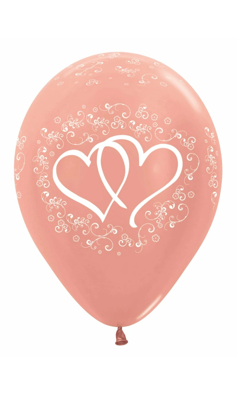 Metalic Rose Gold Printed Entwinted Hearts - 12" Latex Balloon