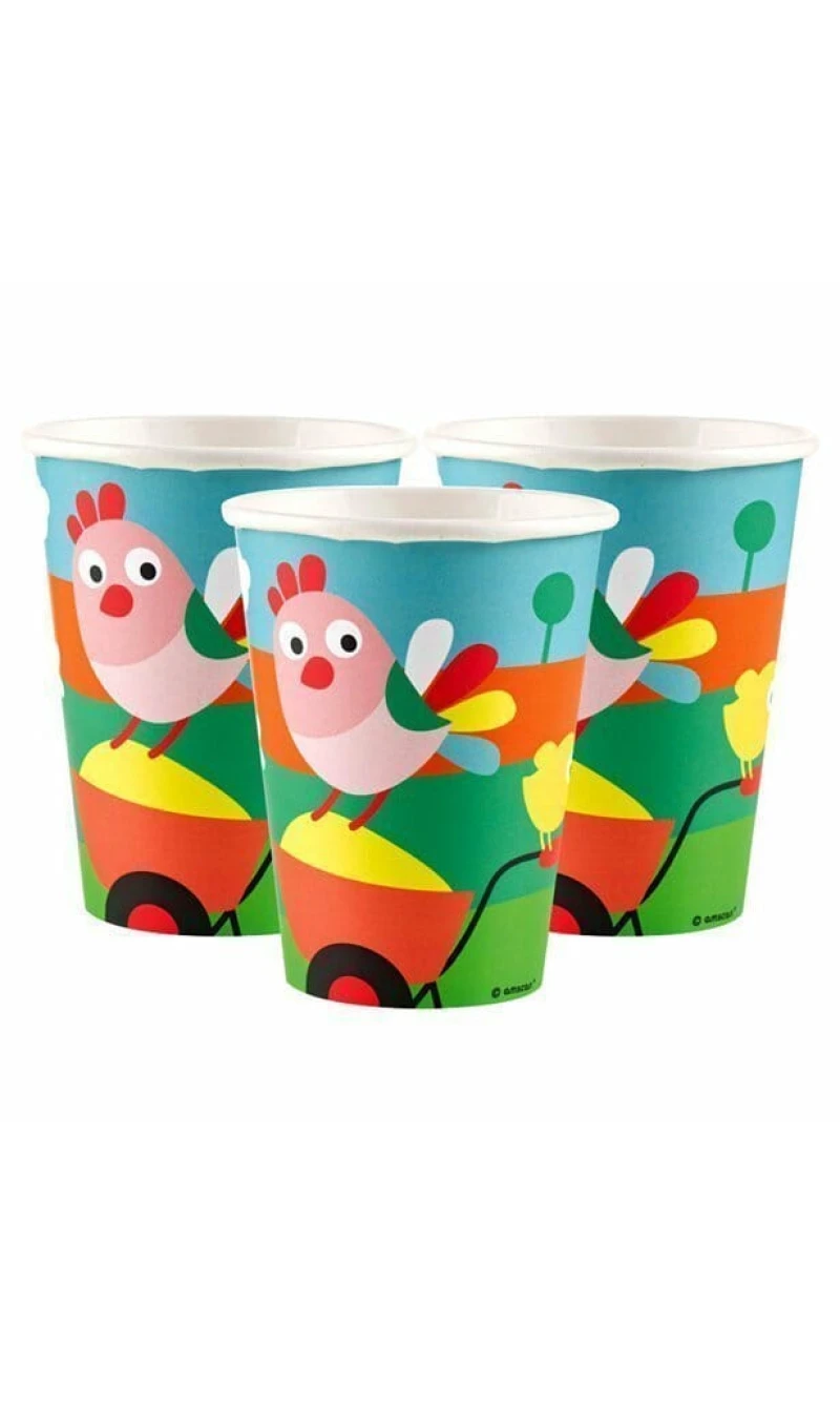 Farm Fun Paper Cups 250ml - 8pk
