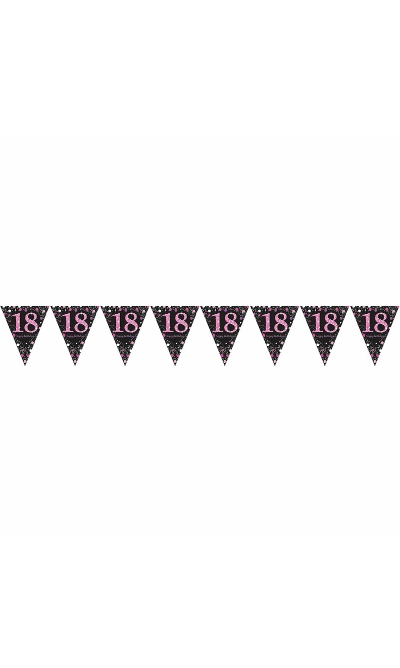 18th Pink Sparkling Celebration Plastic Flag Banner - 4m