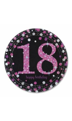 18th Pink Sparkling Celebration Paper Plates 22.9cm – 8pk