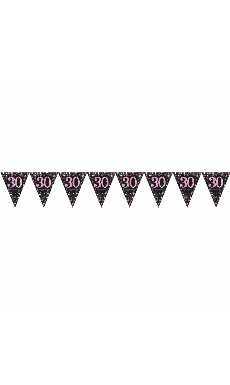 30th Pink Sparkling Celebration Plastic Flag Banner - 4m