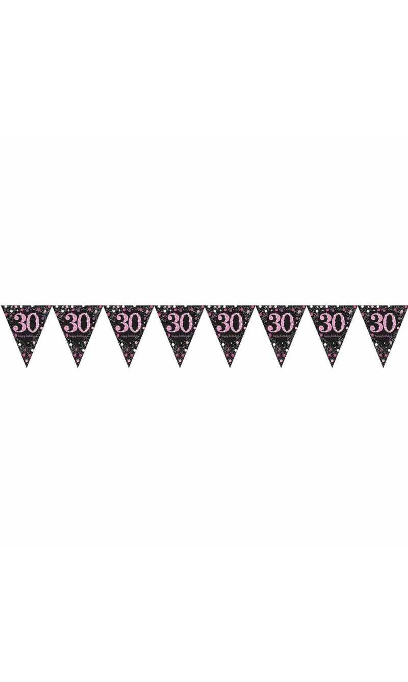 30th Pink Sparkling Celebration Plastic Flag Banner - 4m