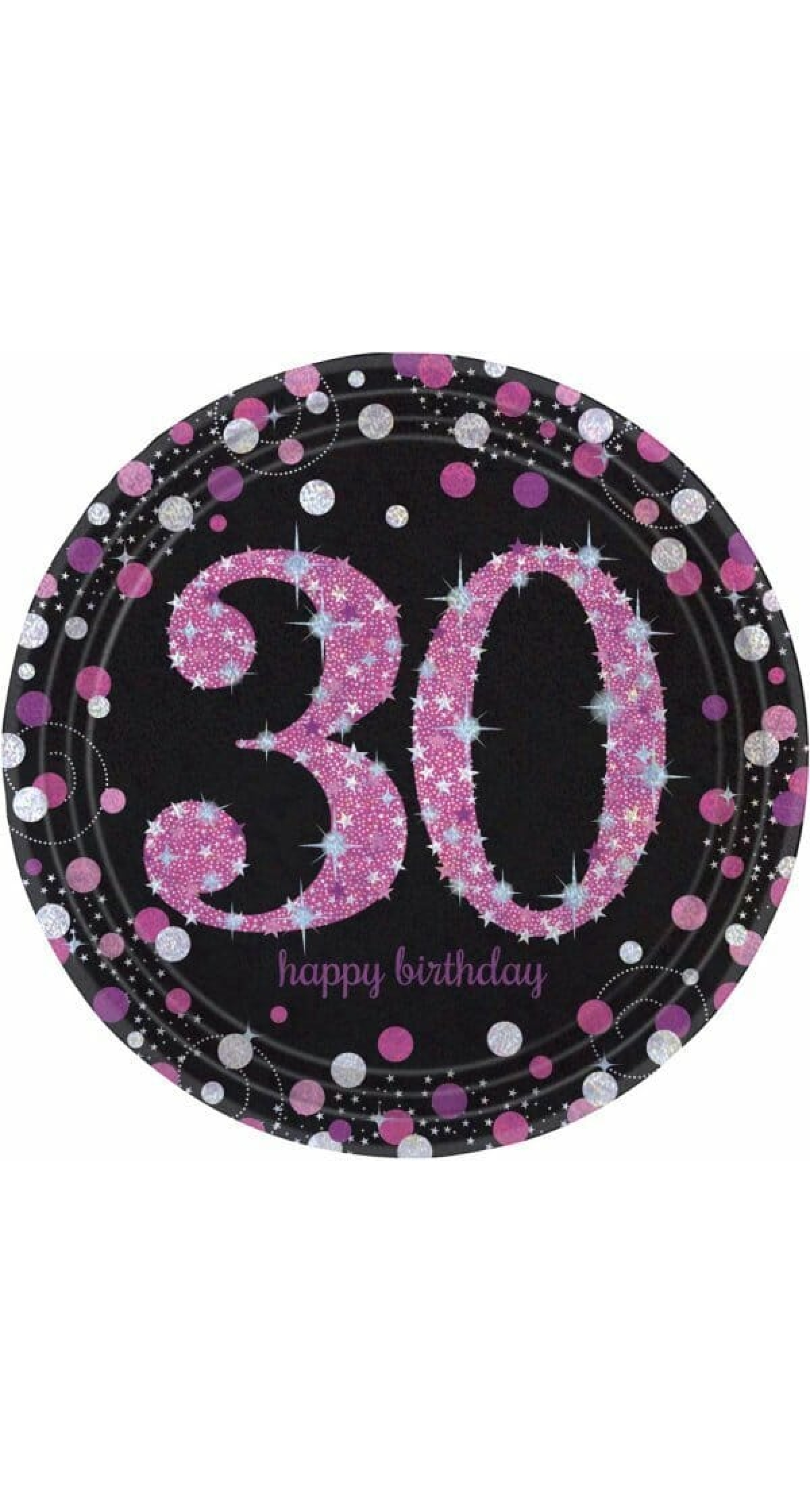 30th Pink Sparkling Celebration Paper Plates 22.9cm – 8pk
