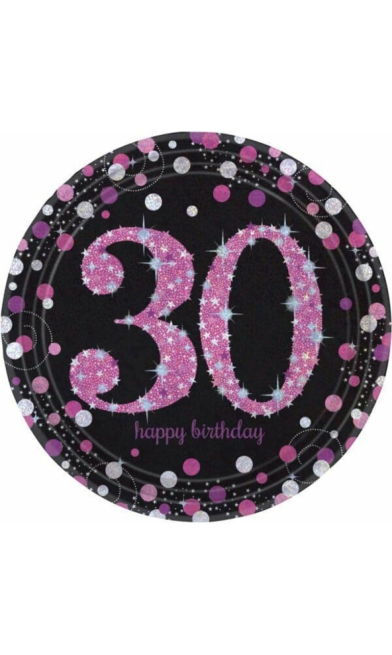 30th Pink Sparkling Celebration Paper Plates 22.9cm – 8pk