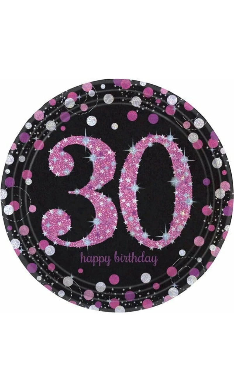 30th Pink Sparkling Celebration Paper Plates 22.9cm – 8pk