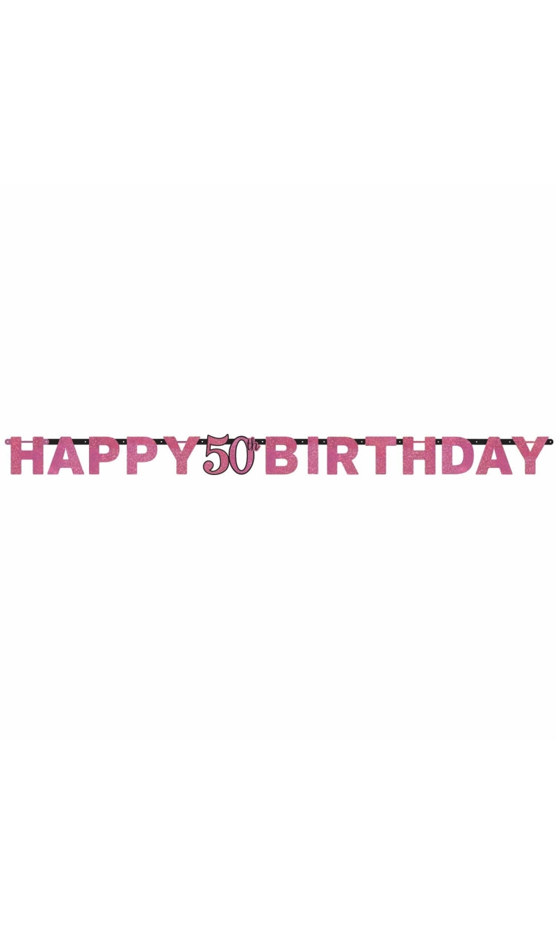 50th Pink Sparkling Celebration Paper Letter Banner - 2.13m
