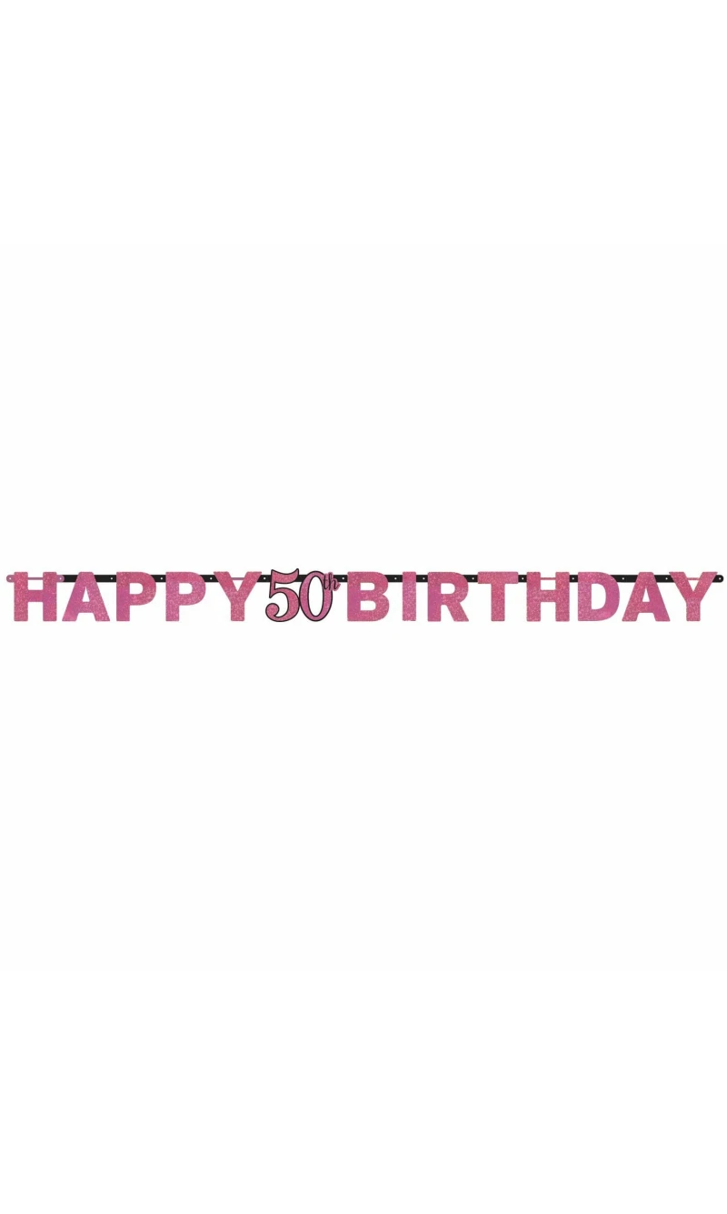 50th Pink Sparkling Celebration Paper Letter Banner - 2.13m
