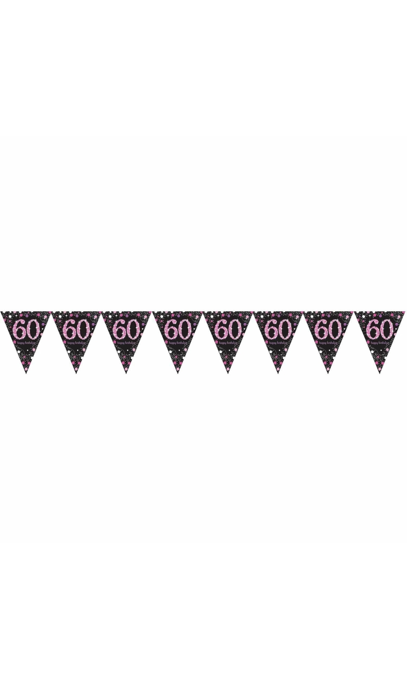 60th Pink Sparkling Celebration Plastic Flag Banner - 4m