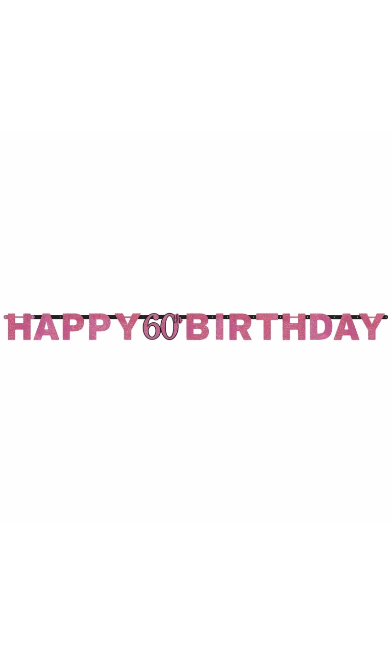 60th Pink Sparkling Celebration Paper Letter Banner - 2.13m