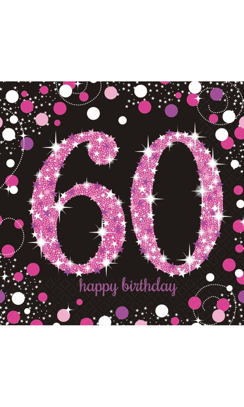 60th Pink Sparkling Celebration Napkins 33cm x 33cm - 16pk