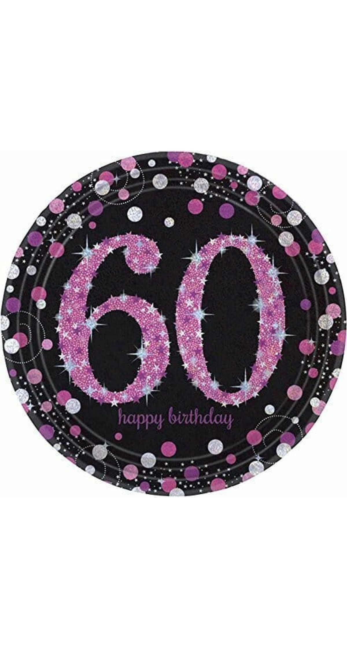 60th Pink Sparkling Celebration Paper Plates 22.9cm – 8pk