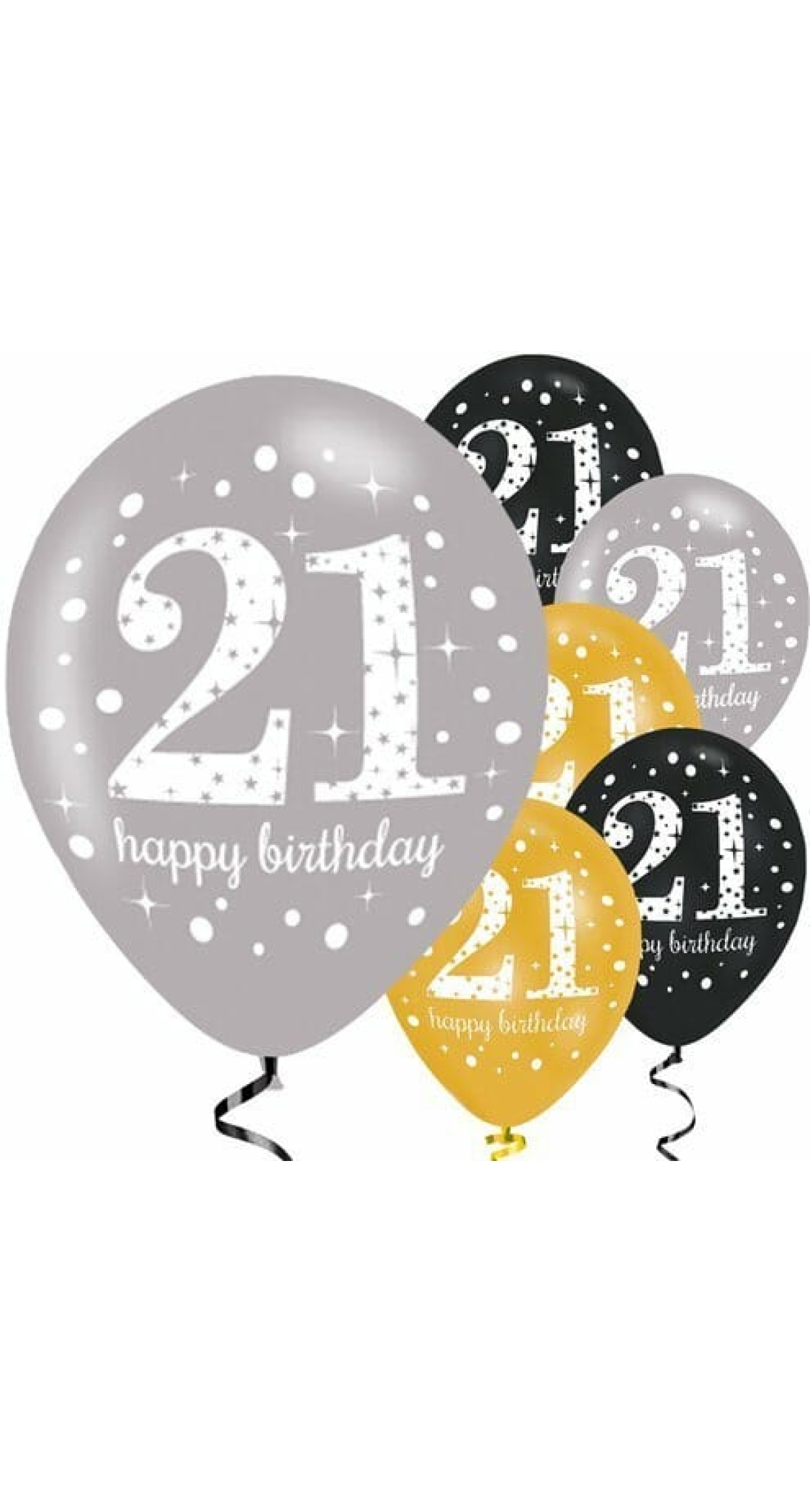 Happy 21th Birthday Gold Mix Sparkling Celebration 11" Latex Balloons - 6p