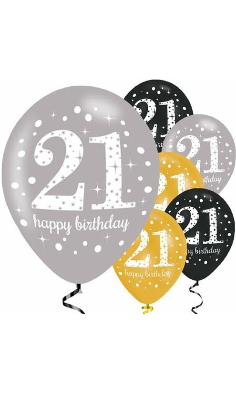Happy 21th Birthday Gold Mix Sparkling Celebration 11" Latex Balloons - 6p