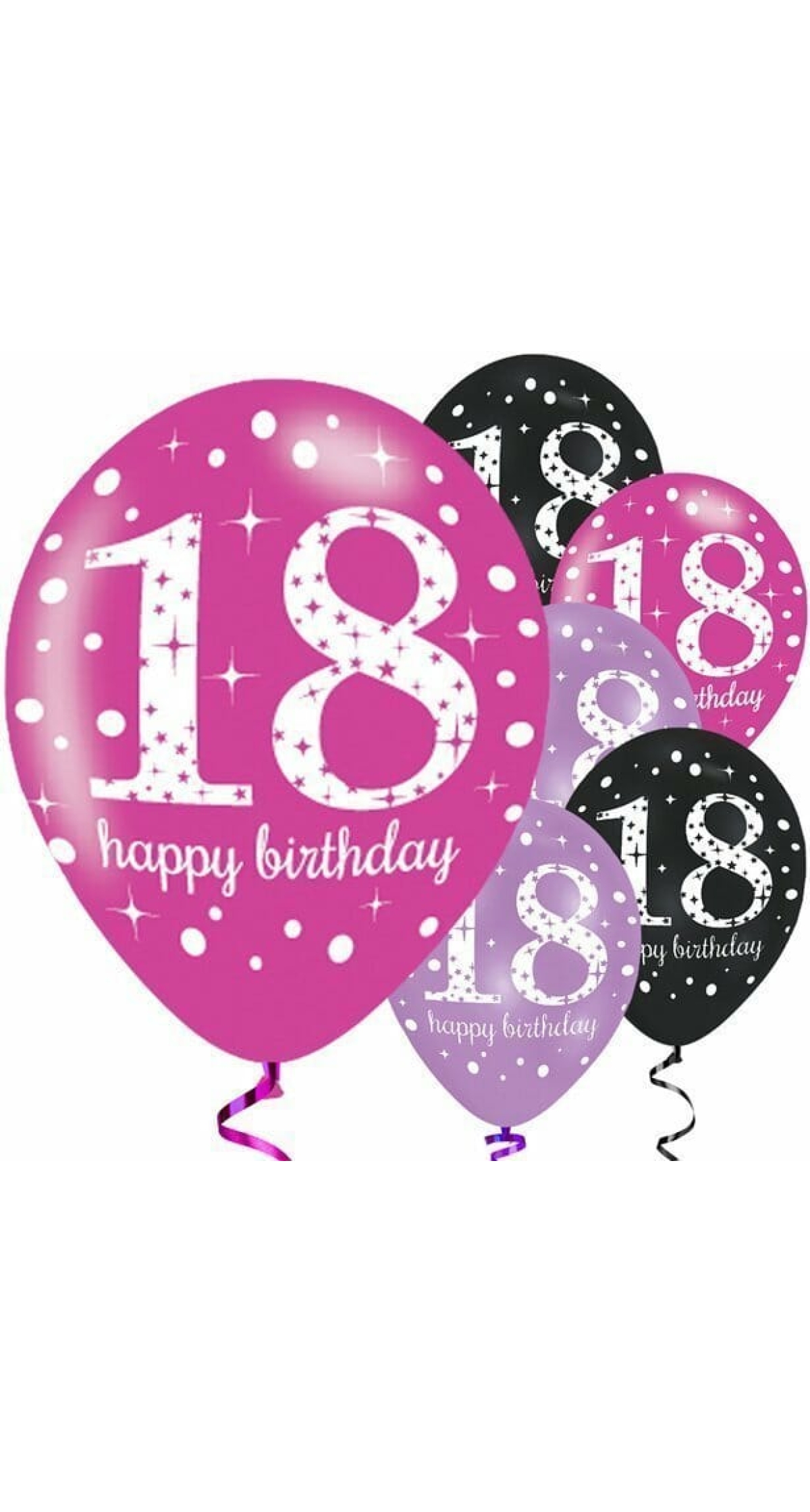 Sparkling Pink Purple& Black Happy 18th Birthday 11" Latex Balloons - 6pk