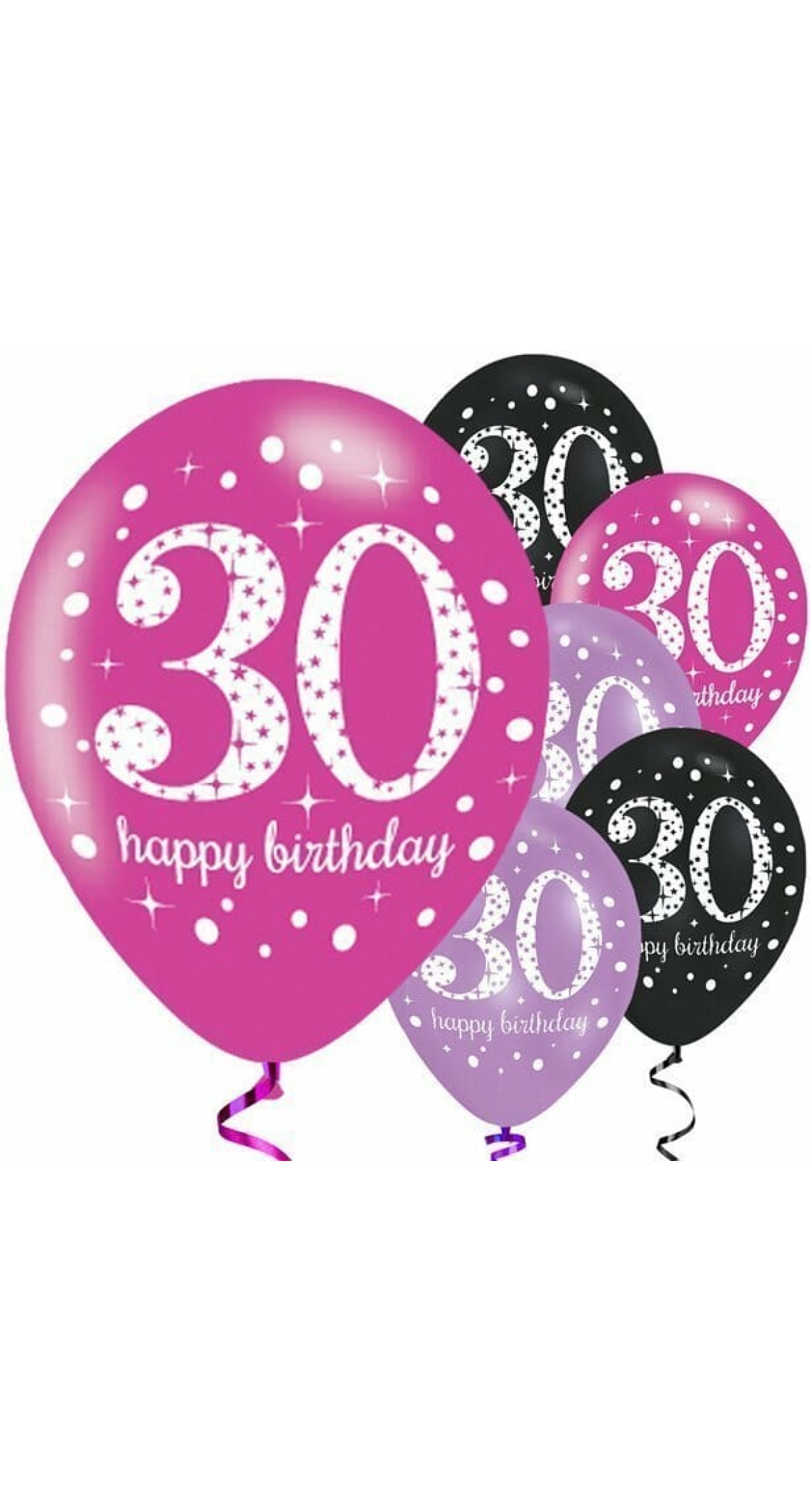 Sparkling Pink Purple& Black Happy 30th Birthday 11" Latex Balloons - 6pk