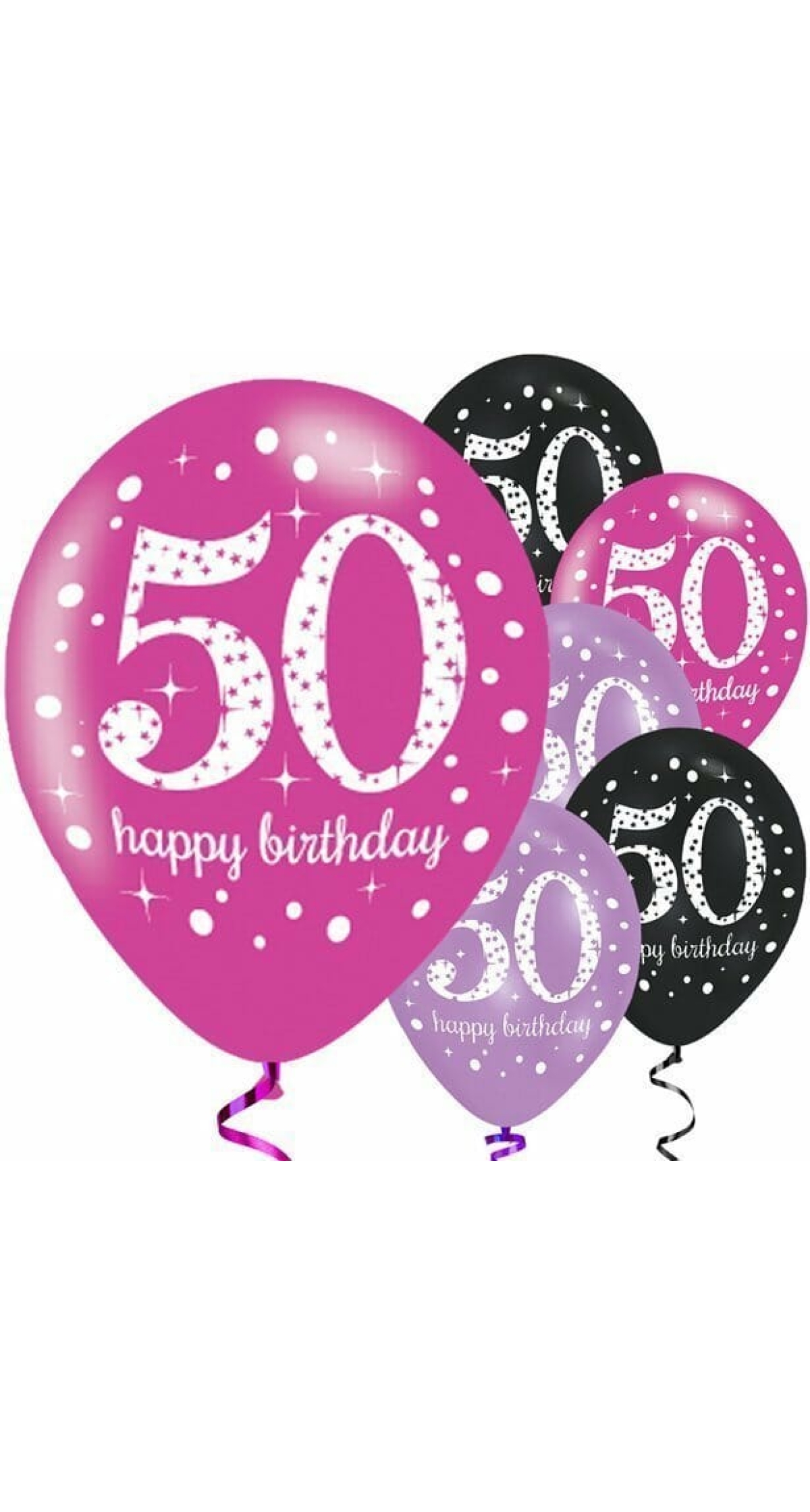 Sparkling Pink Purple& Black Happy 50th Birthday 11" Latex Balloons - 6pk