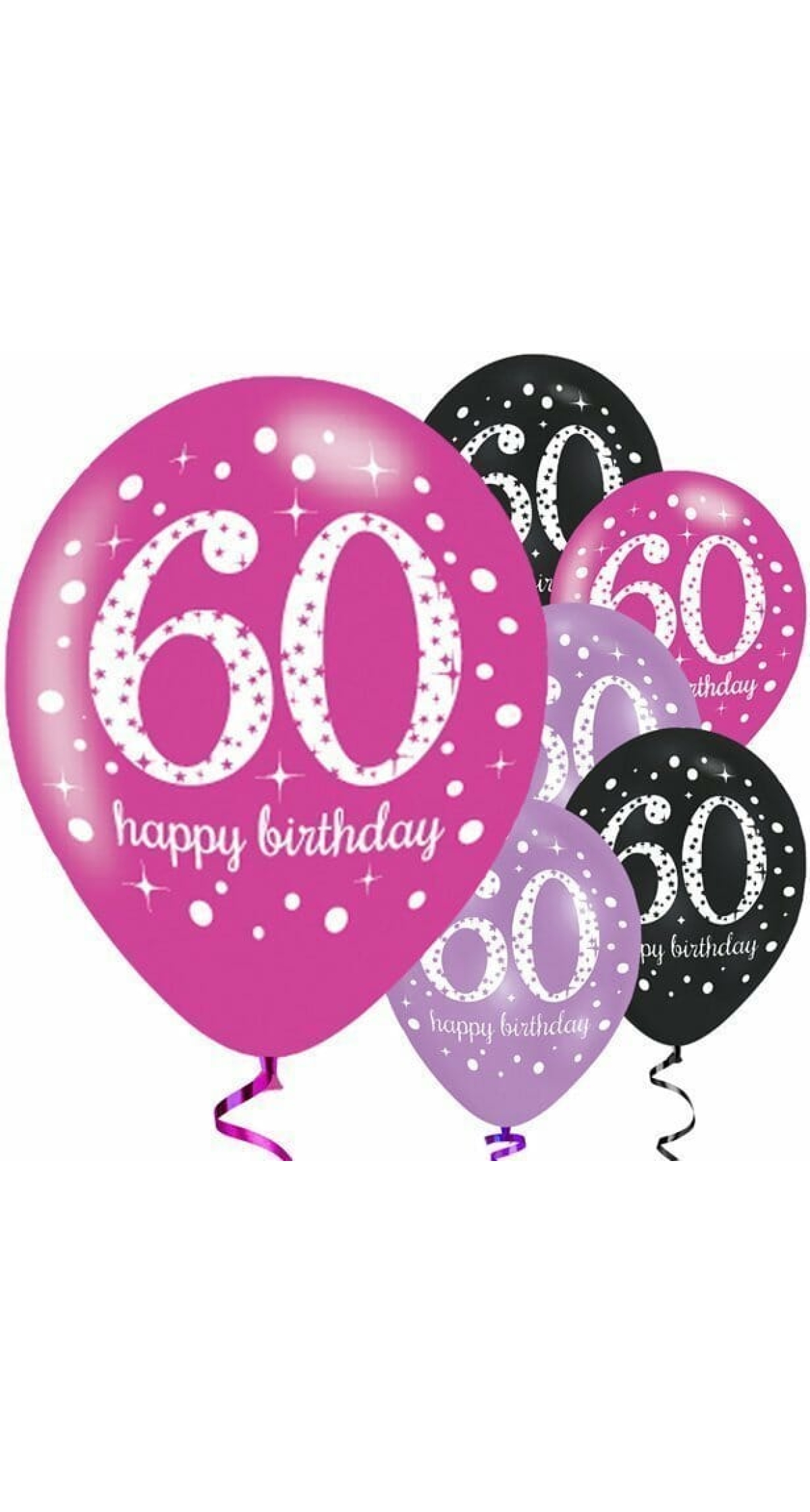 Sparkling Pink Purple& Black Happy 60th Birthday 11" Latex Balloons - 6pk