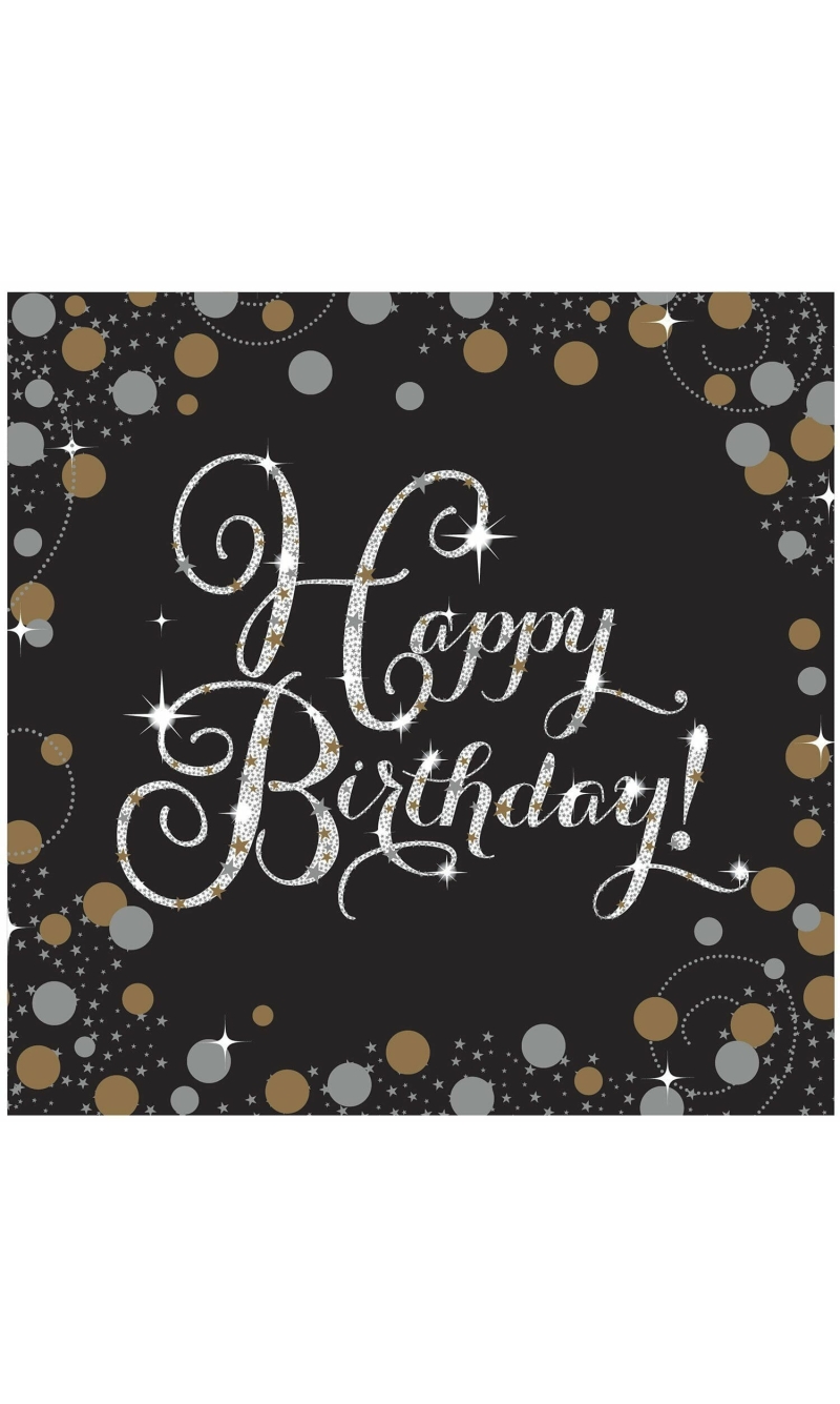 Happy Birthday Gold Sparkling Celebration Napkins 33cm x 33cm - 16pk