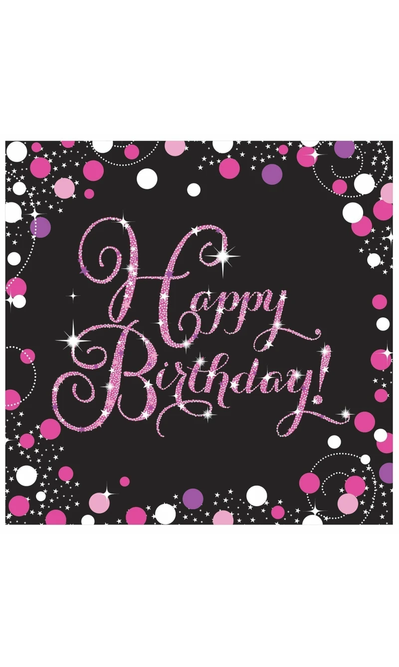 Happy Birthday Pink Sparkling Celebration Napkins 33cm x 33cm - 16pk