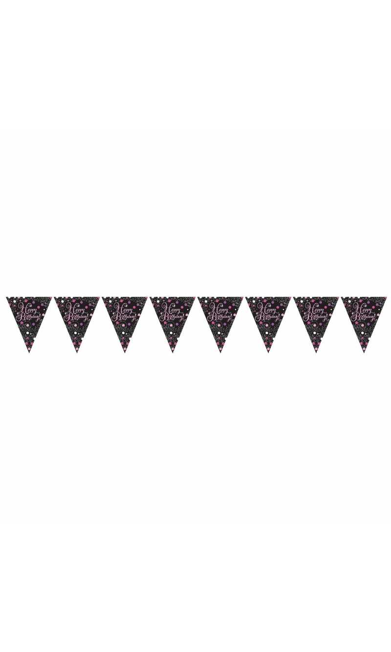 Happy Birthday Pink Sparkling Celebration Plastic Flag Banner - 3.96m