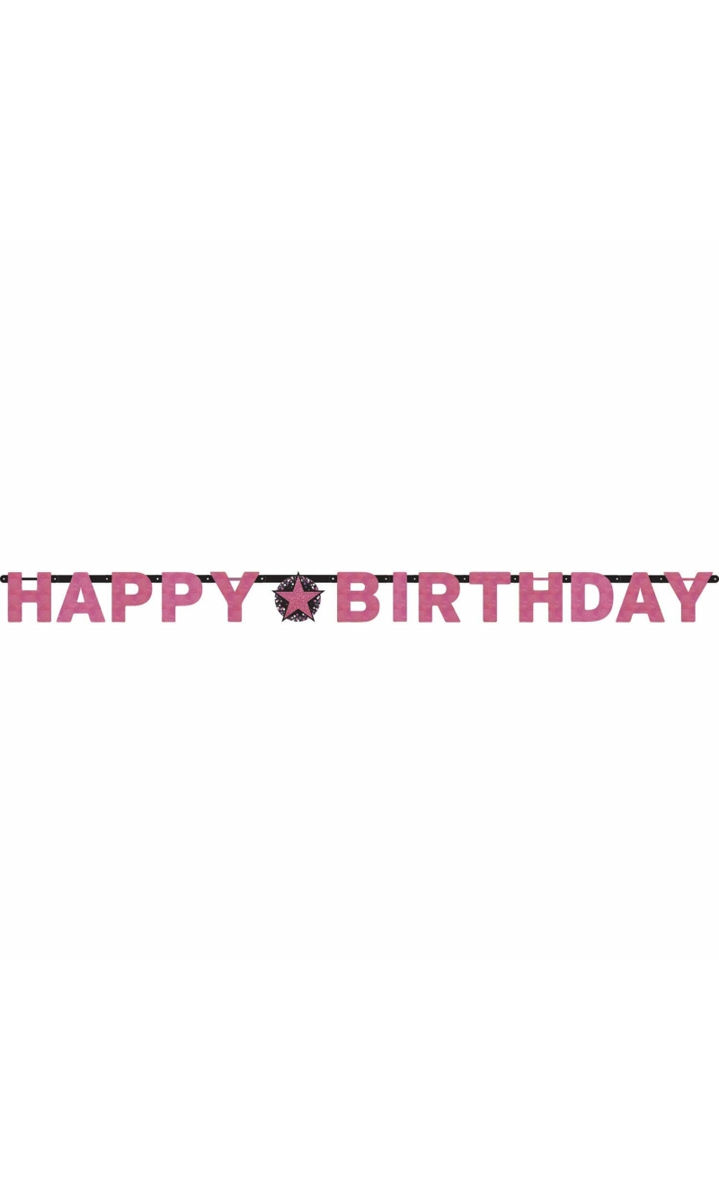 Happy Birthday Pink Sparkling Celebration Paper Letter Banner - 2.13m