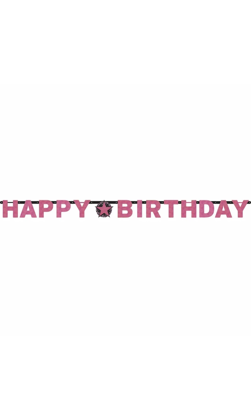 Happy Birthday Pink Sparkling Celebration Paper Letter Banner - 2.13m
