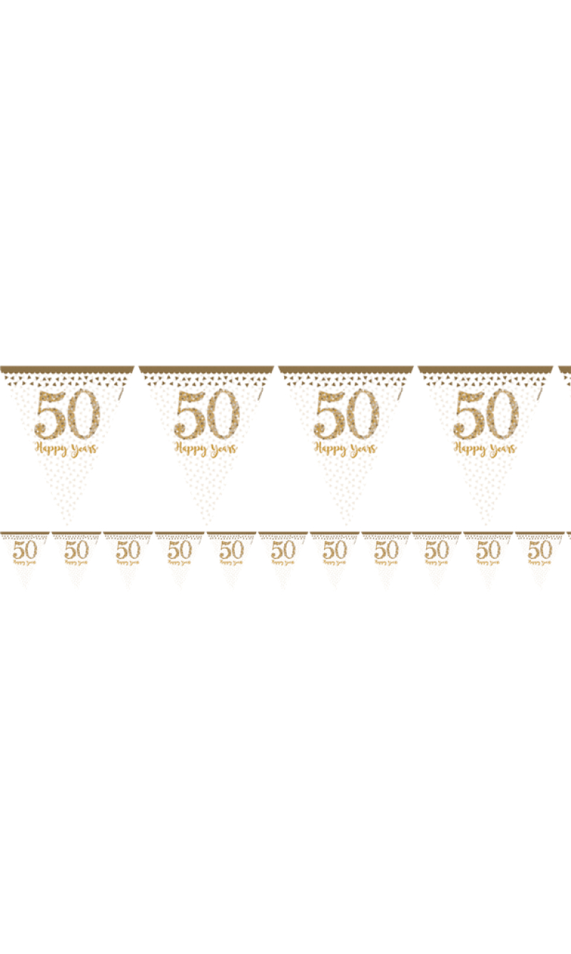 50th Gold Sparkling Wedding Anniversary Pennant Banner- 396cm x 20.1cm
