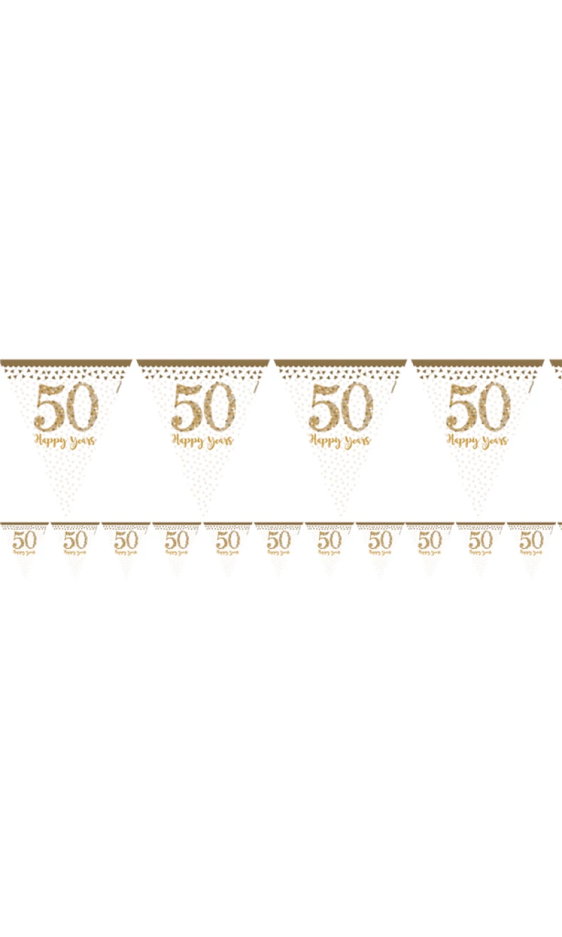 50th Gold Sparkling Wedding Anniversary Pennant Banner- 396cm x 20.1cm