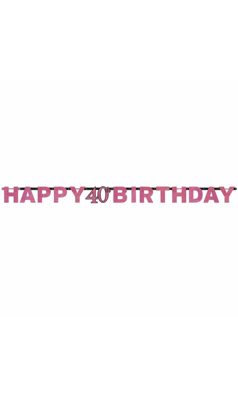 40th Pink Sparkling Celebration Paper Letter Banner - 2.13m