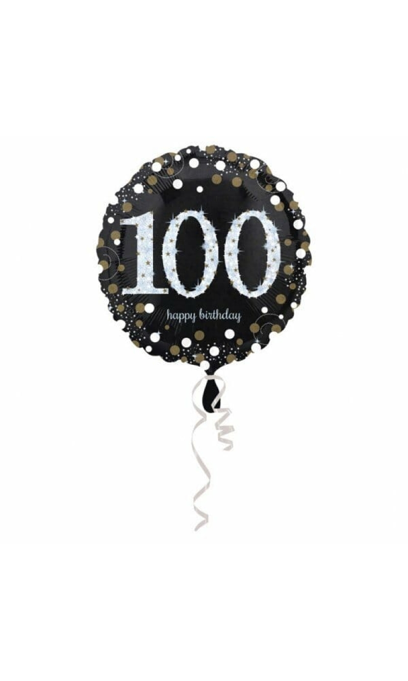100 Happy Birthday Black/Silver Foil Balloon 18'' - 45cm