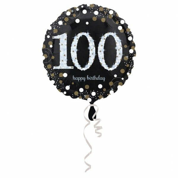 100 Happy Birthday Black/Silver Foil Balloon 18'' - 45cm