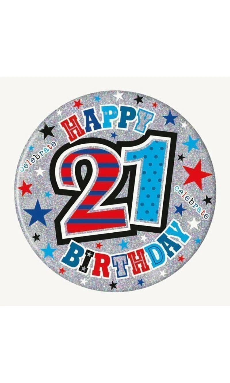 Jumbo Badge - Happy Birthday 21 (SE) Red & Blue - 15cm