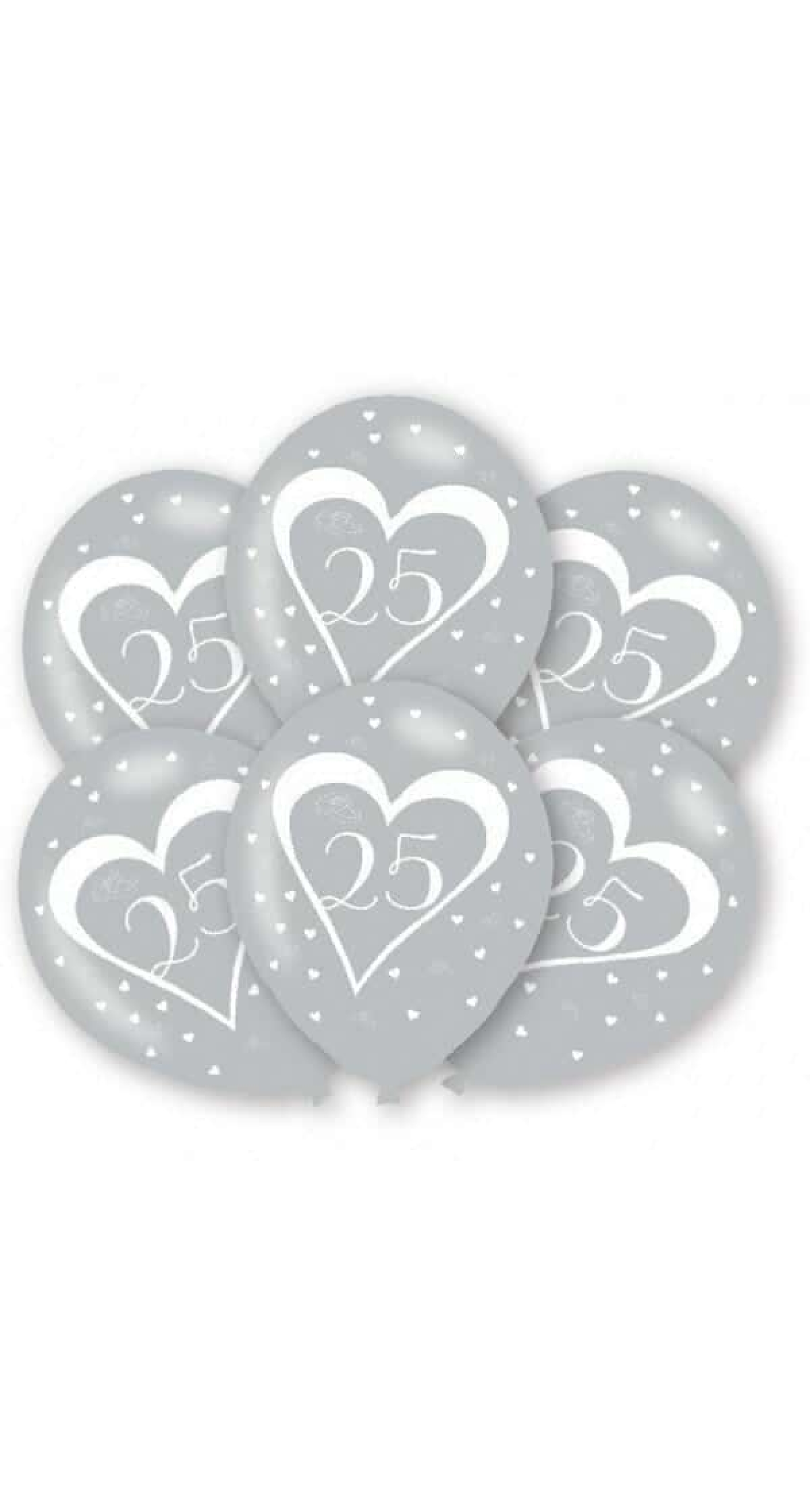 25th Anniversary Silver Latex Printed Balloons 11" - 6pk