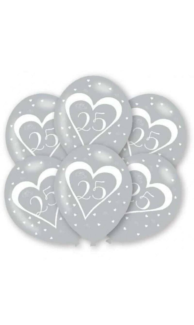 25th Anniversary Silver Latex Printed Balloons 11" - 6pk