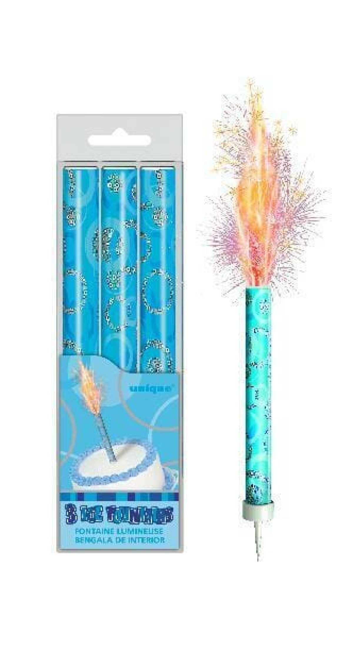 Ice Fountains Candle Blue 12cm - 3pk