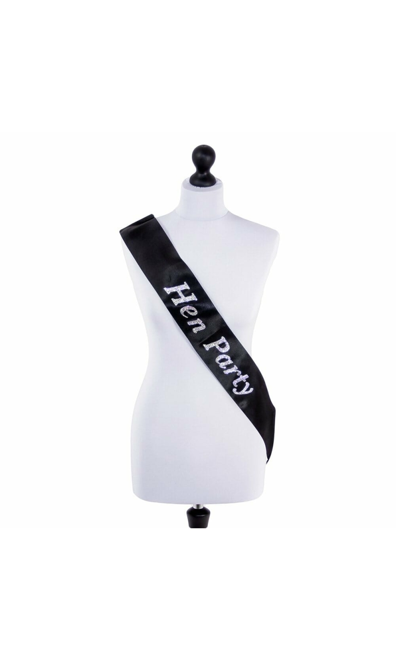 Sash Black Hen Party with Holographic Wording - One Size