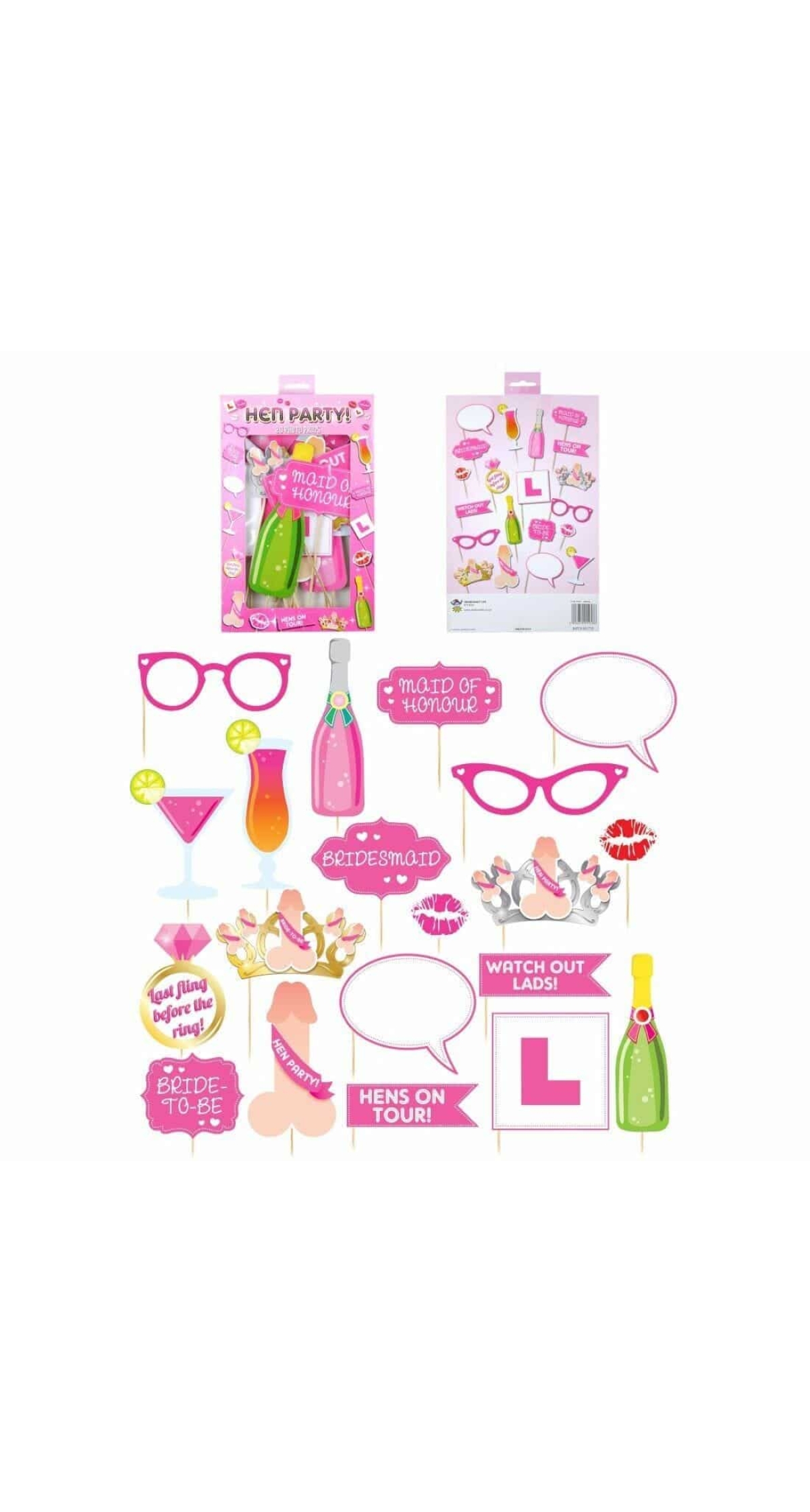 Hen Party Photo Props Assorted Design - 20pk