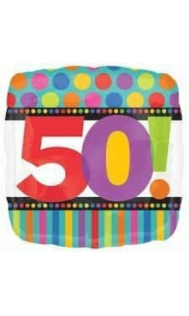 Birthday No.50 Dots & Stripes 18'' Foil Balloon (43cm)
