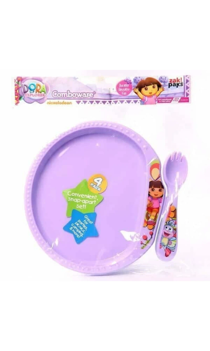 Dora The Explorer Purple Plastic Comboware 9cm x 7cm - 4pk