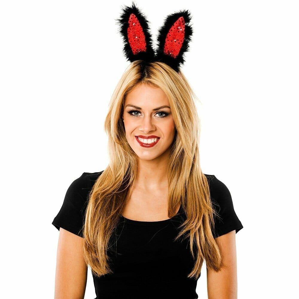 Bopper Flashing Bunny Ears Black & Red - Adult One Size