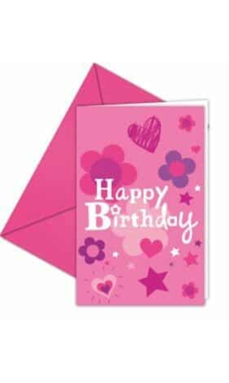 Happy Birthday Girl Invitations & Envelopes  - 6pk