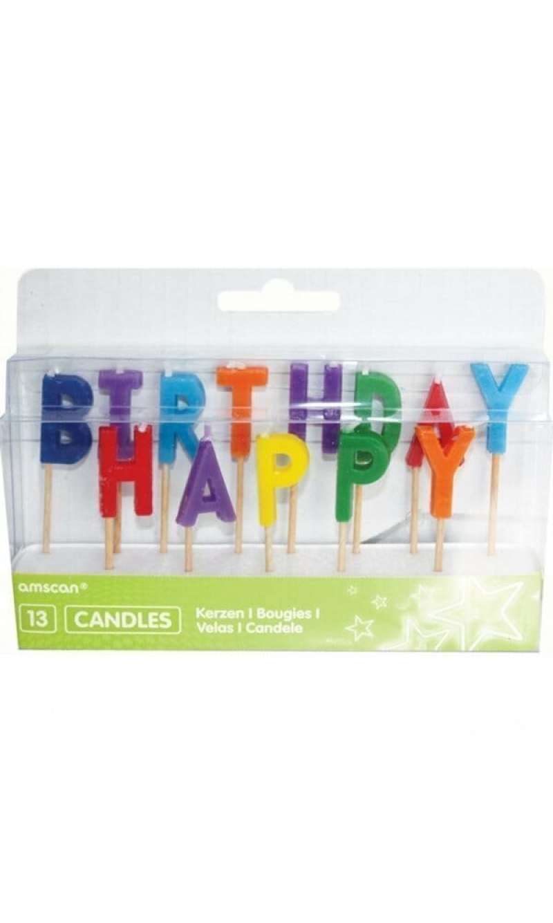 "Happy Birthday" Assorted Colours Pick Candles - 13pk