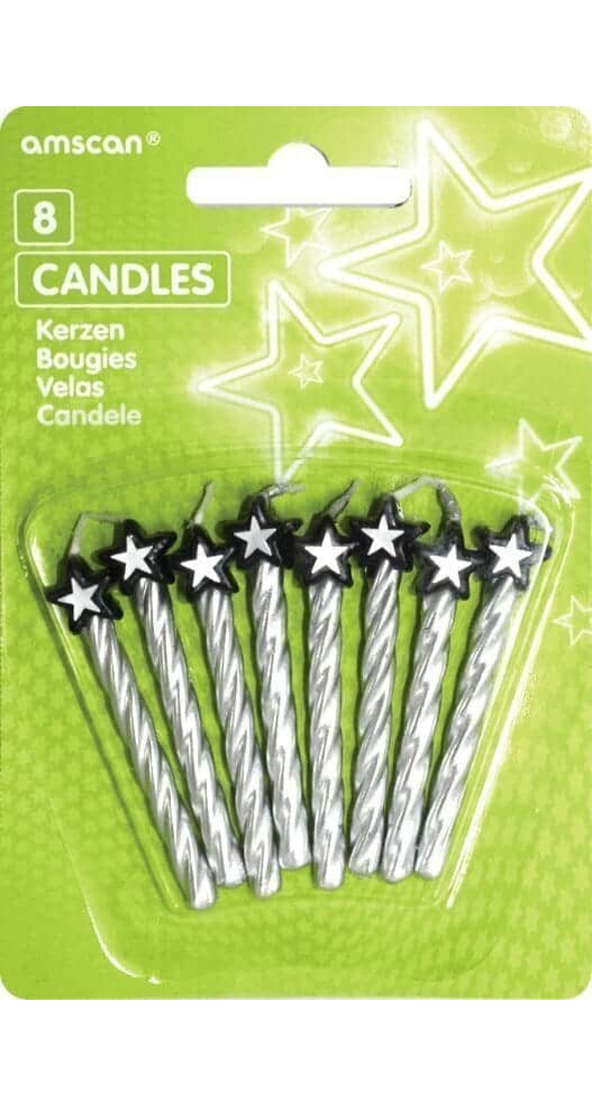 Candles Silver with Star - 8pk