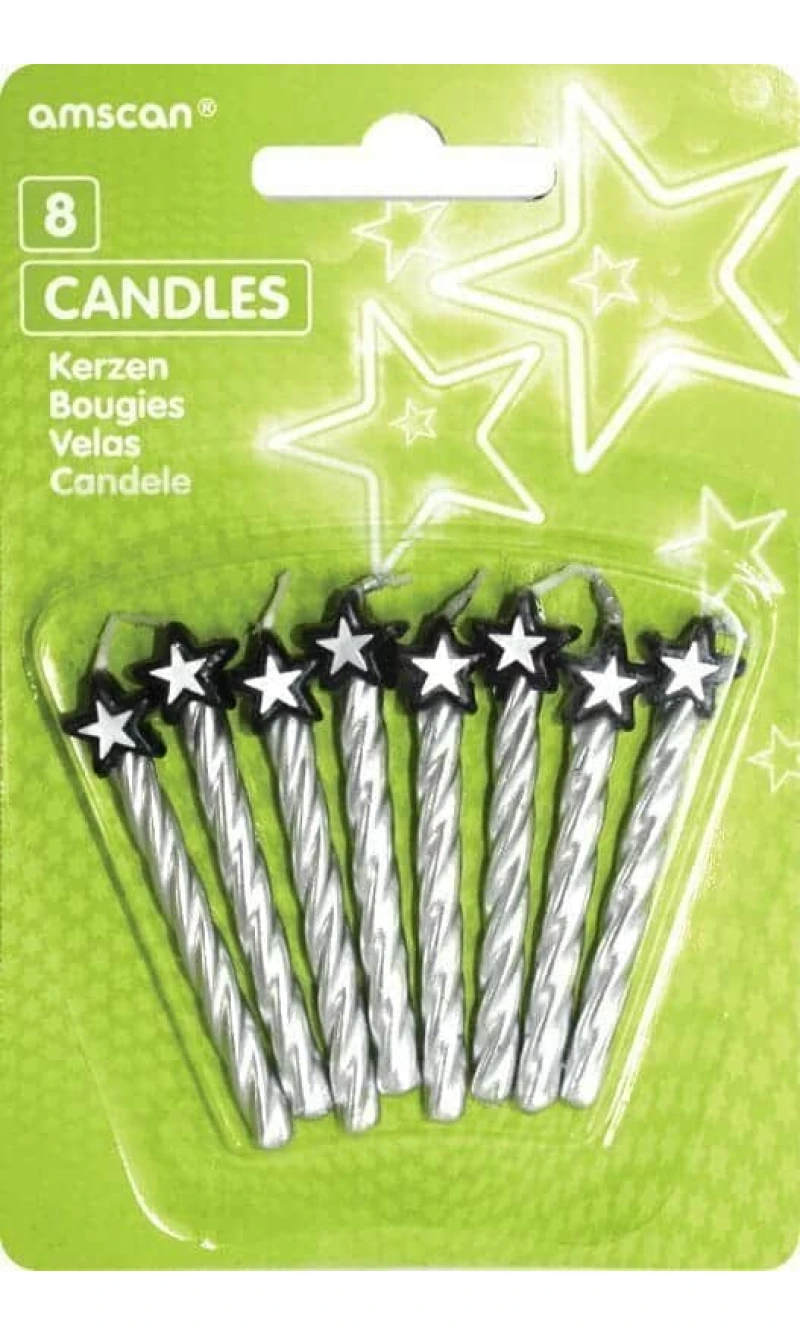 Candles Silver with Star - 8pk