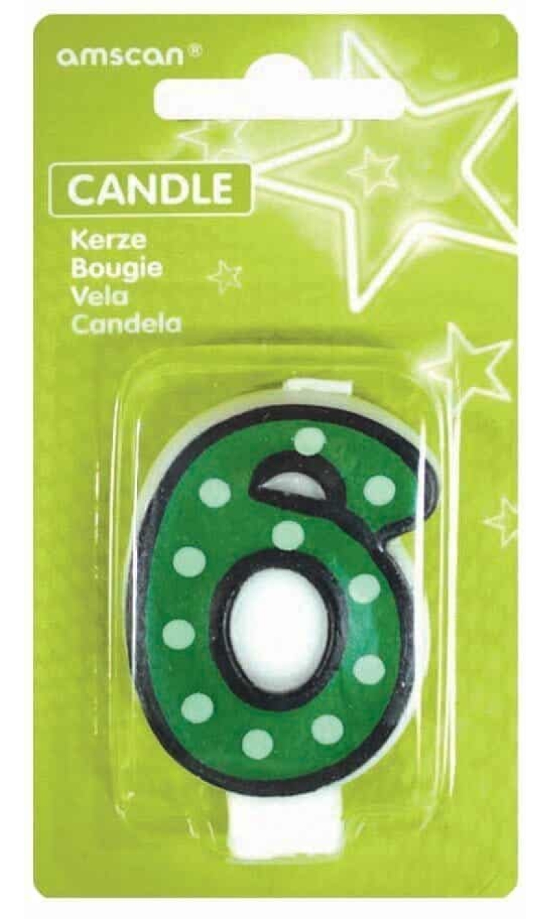 Candle Number 6 Green - 7cm