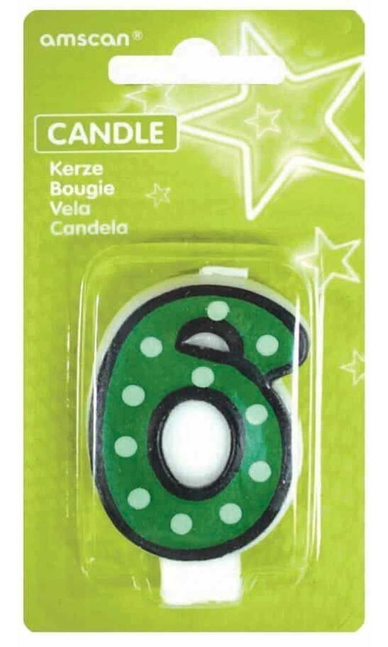 Candle Number 6 Green - 7cm