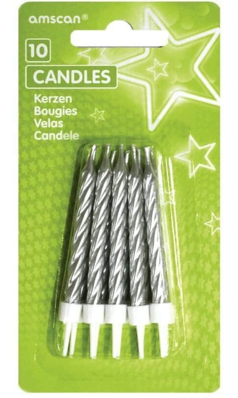 Candles Spiral Silver with Holders - 10pk